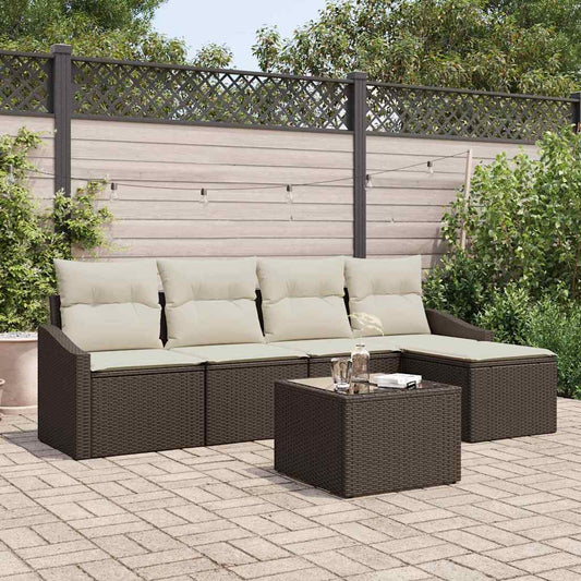 Garten-Sofa-Set 6 pcs Braun Poly Rattan