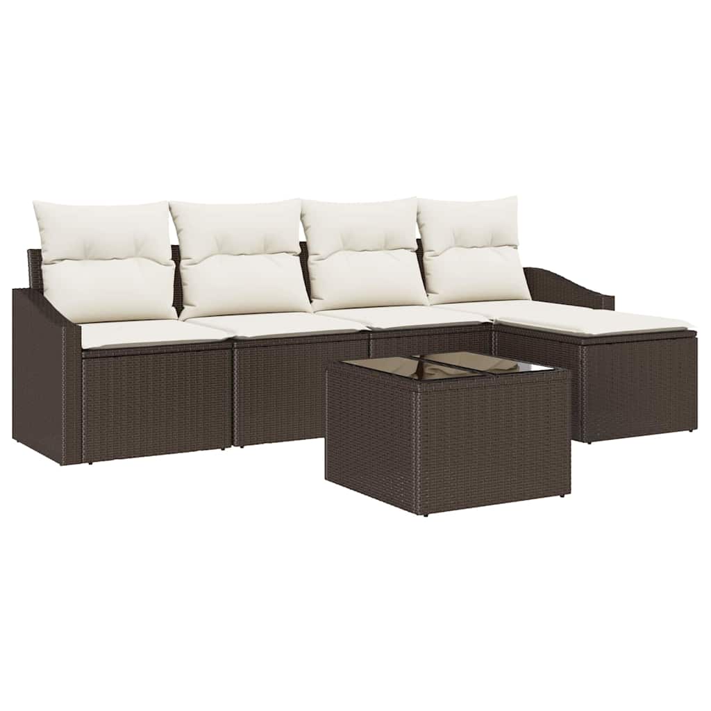 Garten-Sofa-Set 6 pcs Braun Poly Rattan