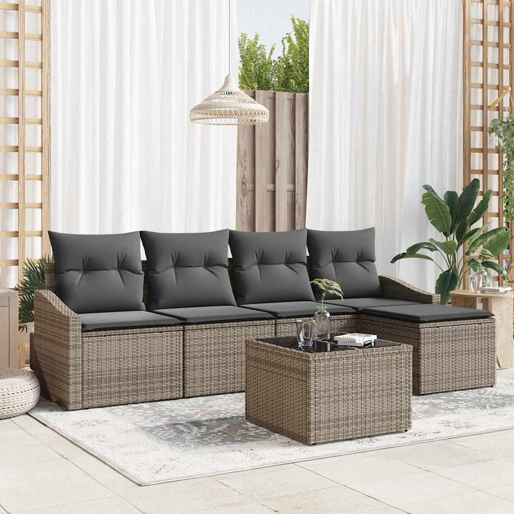 Sofa Set mit Kissen 6 pcs Grau Poly-Rattan