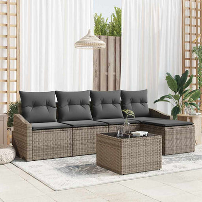 Sofa Set mit Kissen 6 pcs Grau Poly-Rattan