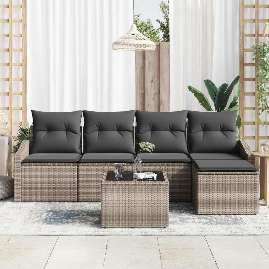 Sofa Set mit Kissen 6 pcs Grau Poly-Rattan