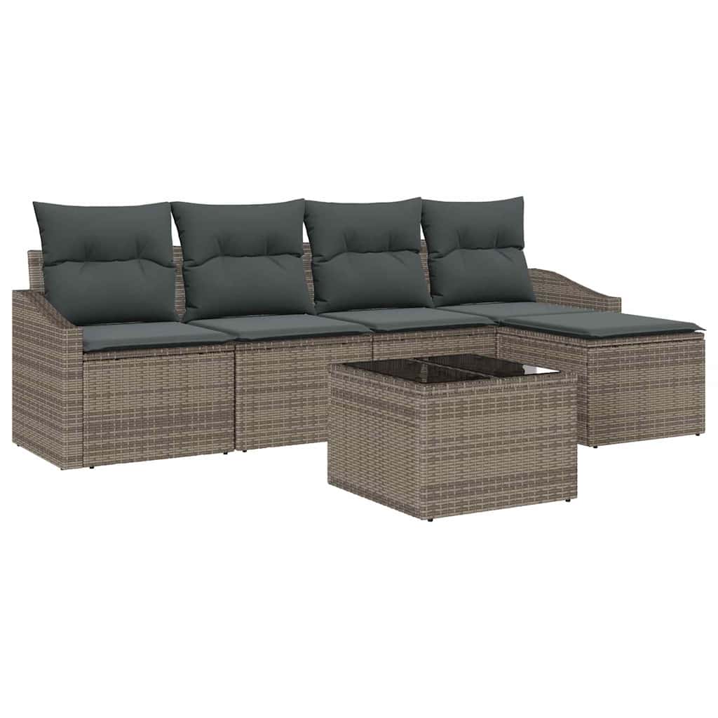 Sofa Set mit Kissen 6 pcs Grau Poly-Rattan