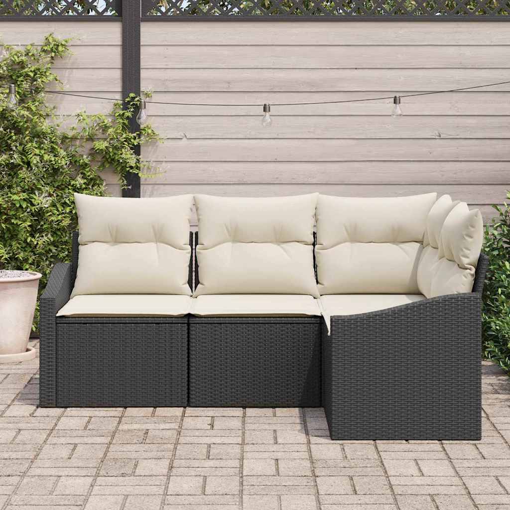 Sofa Set mit Kissen 4 pcs Schwarz Poly Rattan