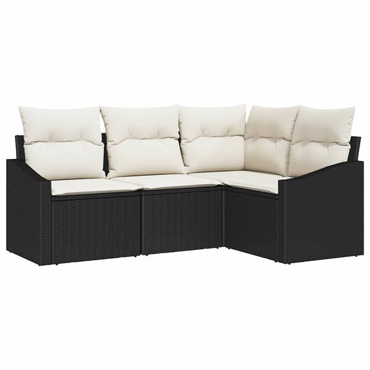 Sofa Set mit Kissen 4 pcs Schwarz Poly Rattan