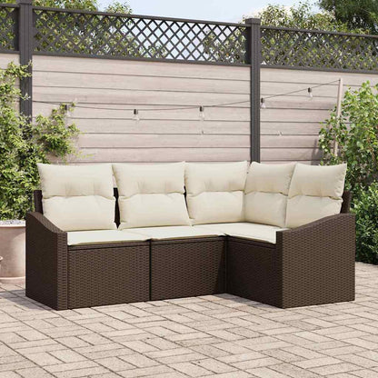 Garten-Sofa-Set 4 pcs Braun Poly Rattan