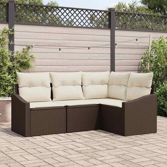 Garten-Sofa-Set 4 pcs Braun Poly Rattan
