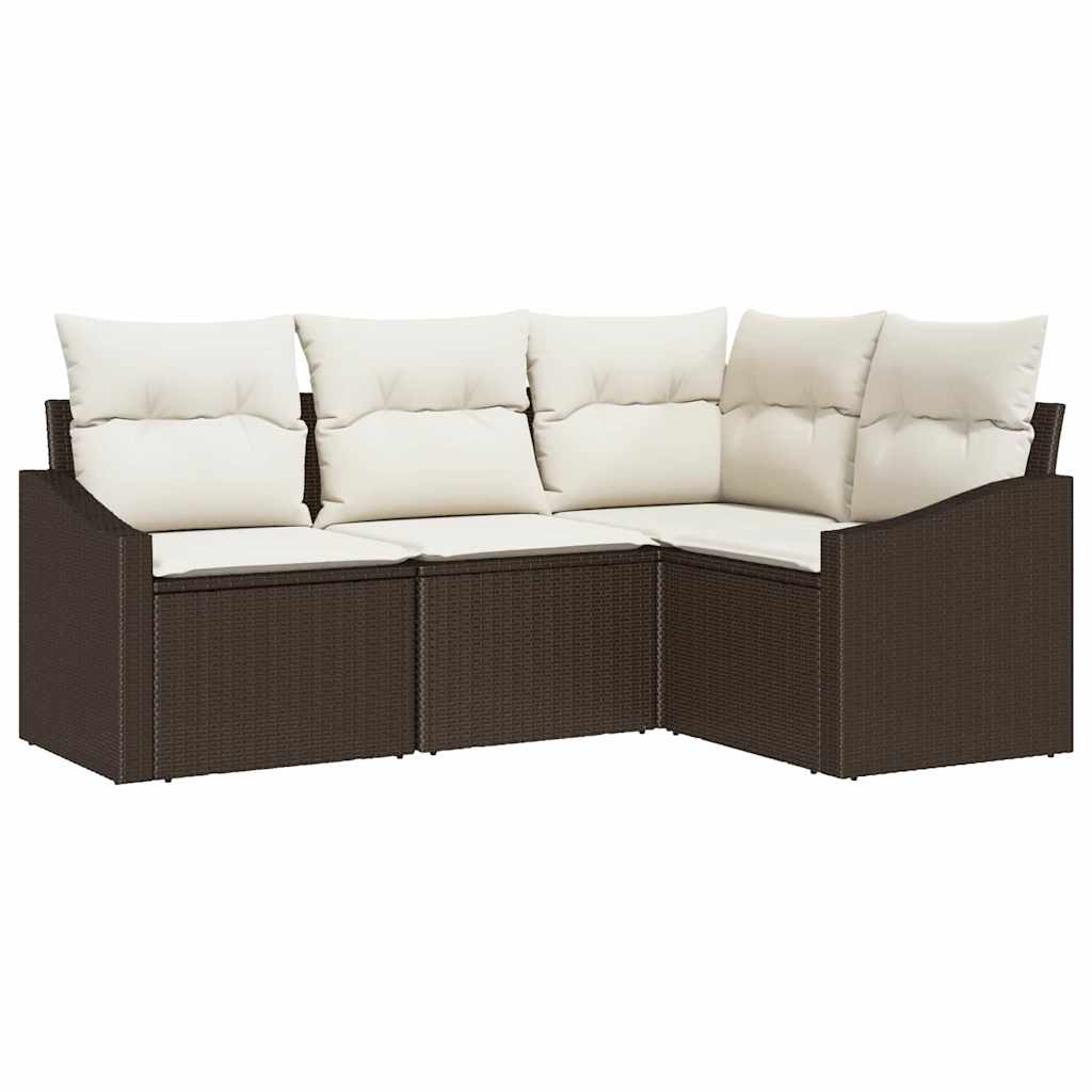 Garten-Sofa-Set 4 pcs Braun Poly Rattan