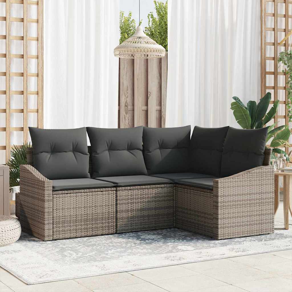 Sofa Set mit Kissen 4 pcs Grau Poly-Rattan