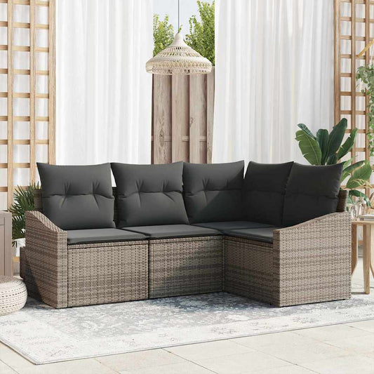 Sofa Set mit Kissen 4 pcs Grau Poly-Rattan