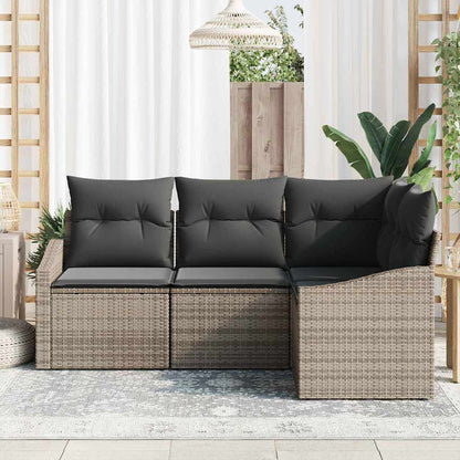 Sofa Set mit Kissen 4 pcs Grau Poly-Rattan