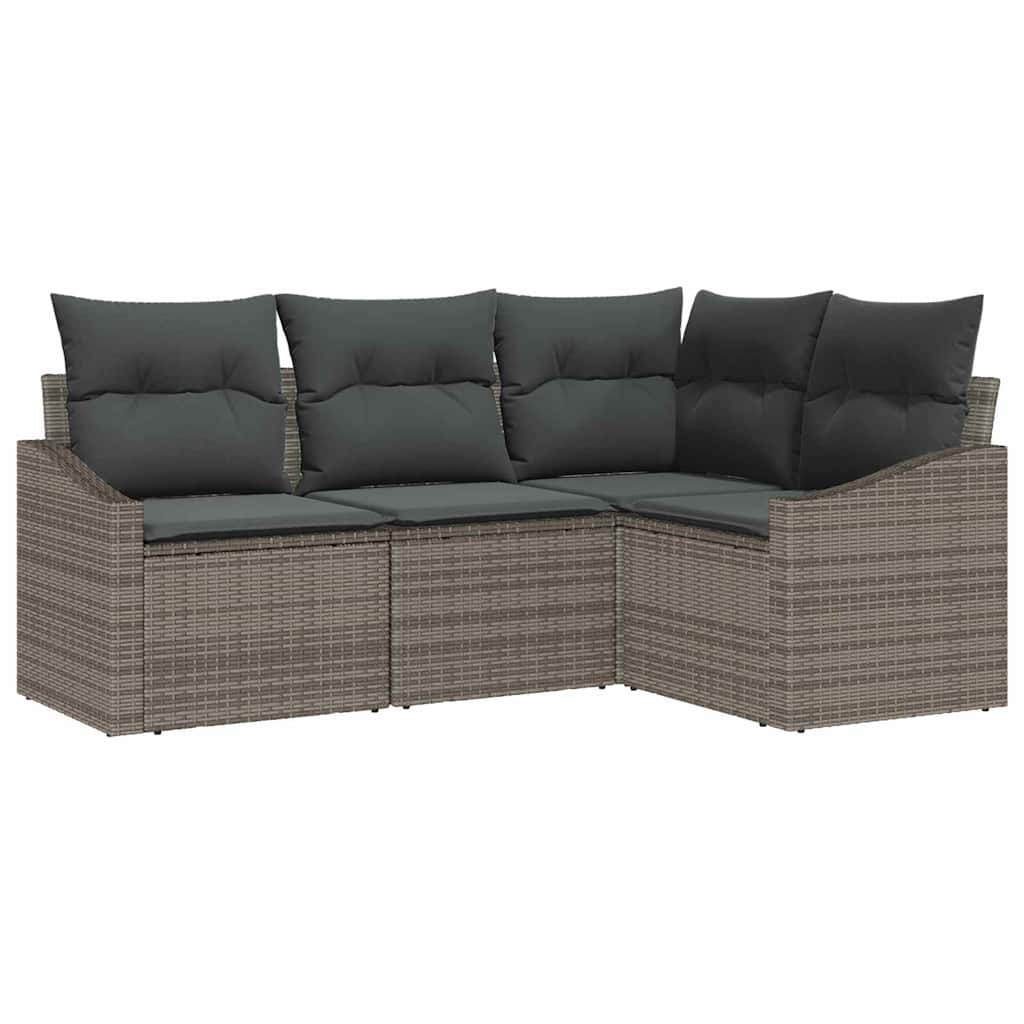 Sofa Set mit Kissen 4 pcs Grau Poly-Rattan