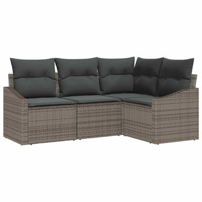 Sofa Set mit Kissen 4 pcs Grau Poly-Rattan