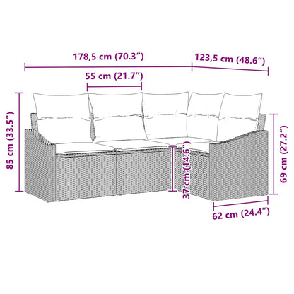 Sofa Set mit Kissen 4 pcs Grau Poly-Rattan
