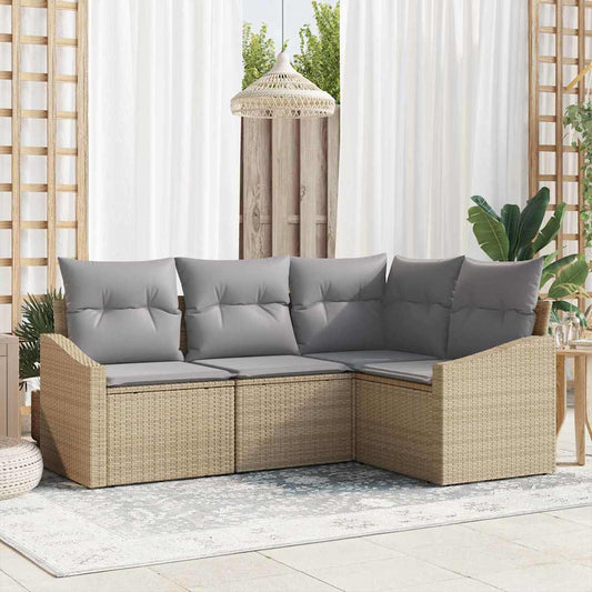 Garten-Sofa-Set 4 pcs Beige Poly Rattan