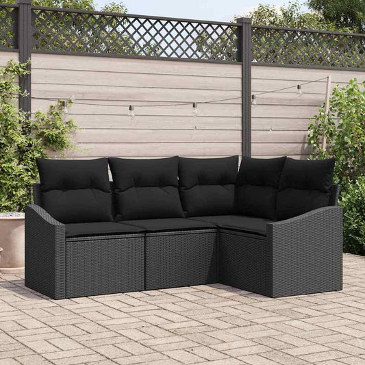 Garten-Sofa-Set 4 pcs Schwarz Poly Rattan
