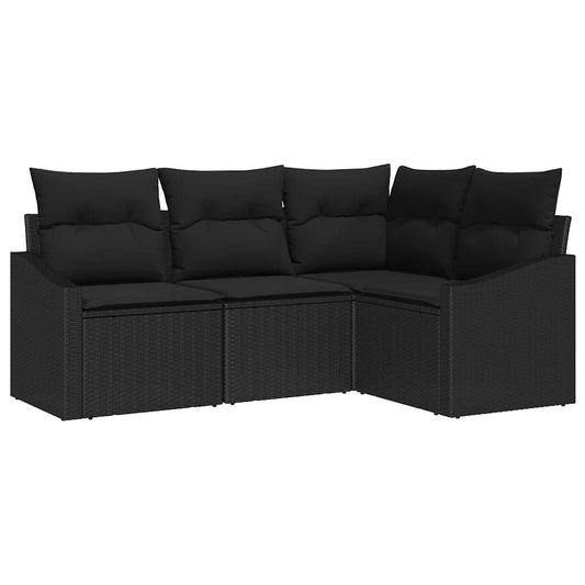 Garten-Sofa-Set 4 pcs Schwarz Poly Rattan