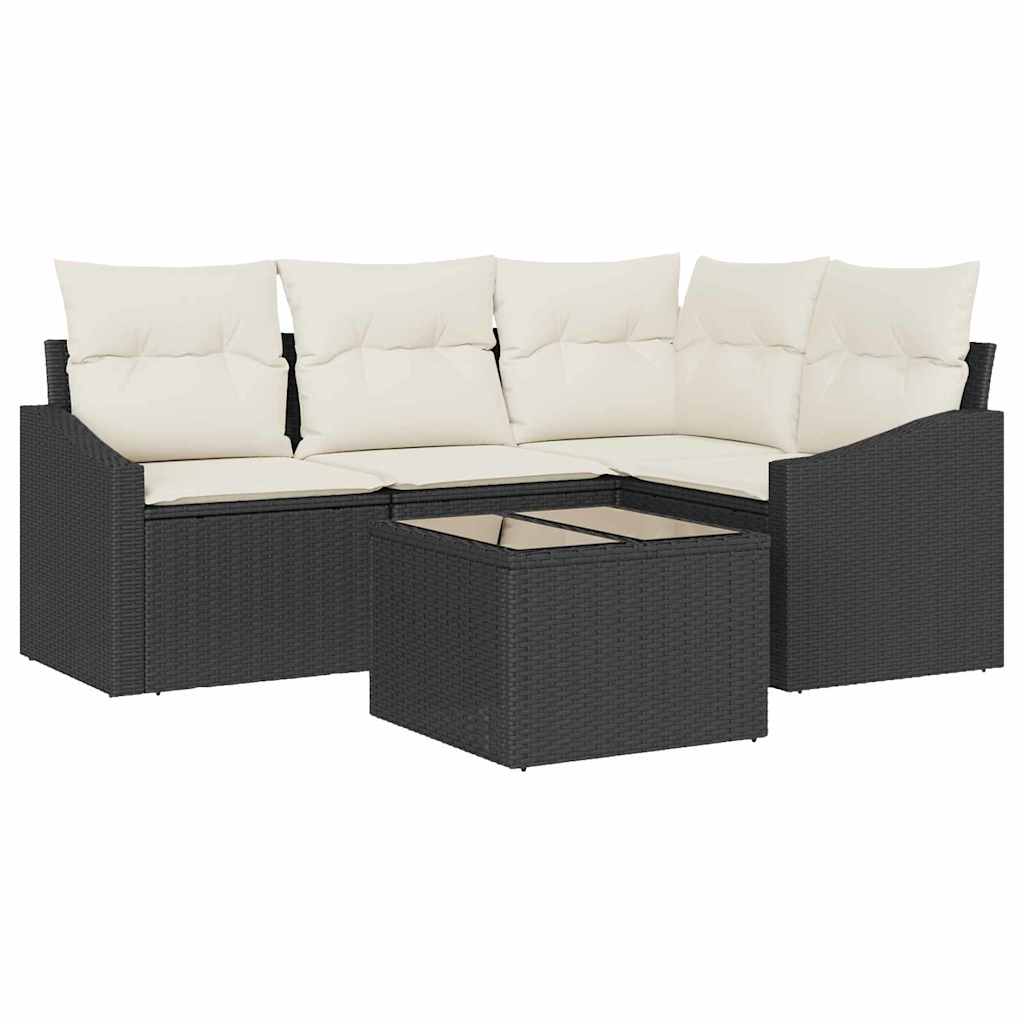 Sofa Set mit Kissen 5 pcs Schwarz Poly-Rattan