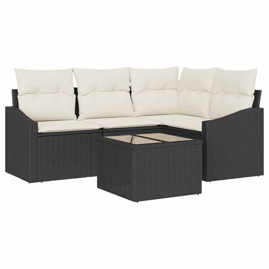 Sofa Set mit Kissen 5 pcs Schwarz Poly-Rattan