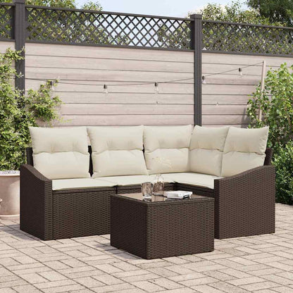 Garten-Sofa-Set 5 pcs Braun Poly Rattan