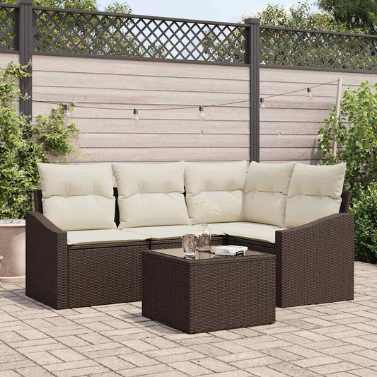 Garten-Sofa-Set 5 pcs Braun Poly Rattan
