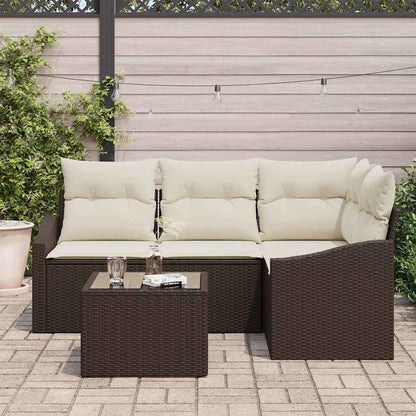 Garten-Sofa-Set 5 pcs Braun Poly Rattan