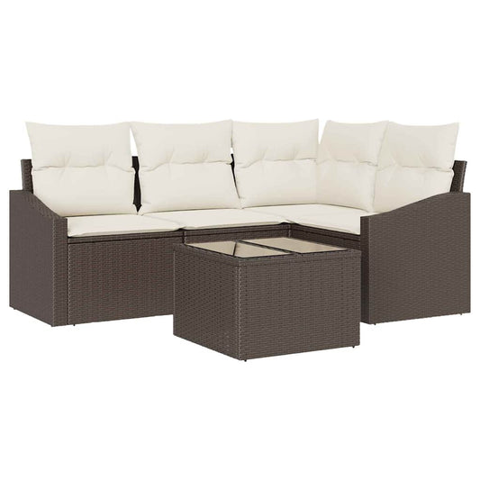 Garten-Sofa-Set 5 pcs Braun Poly Rattan
