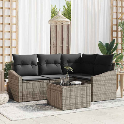 Sofa Set mit Kissen 5 pcs Grau Poly-Rattan