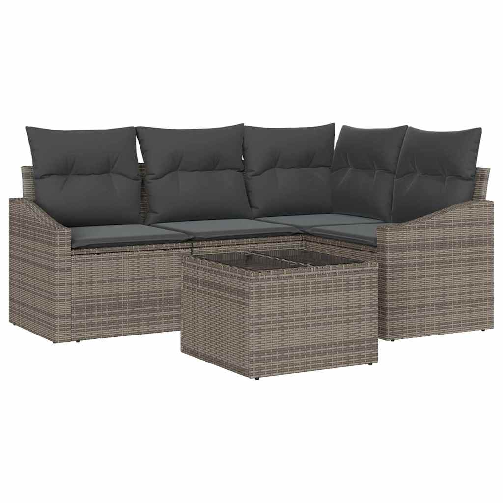 Sofa Set mit Kissen 5 pcs Grau Poly-Rattan