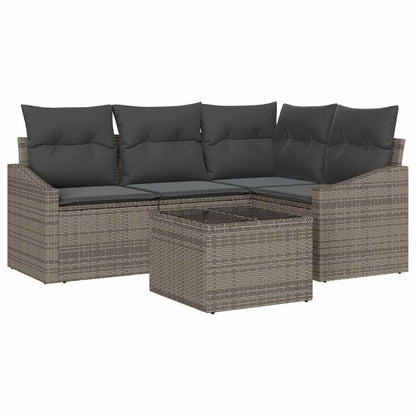 Sofa Set mit Kissen 5 pcs Grau Poly-Rattan