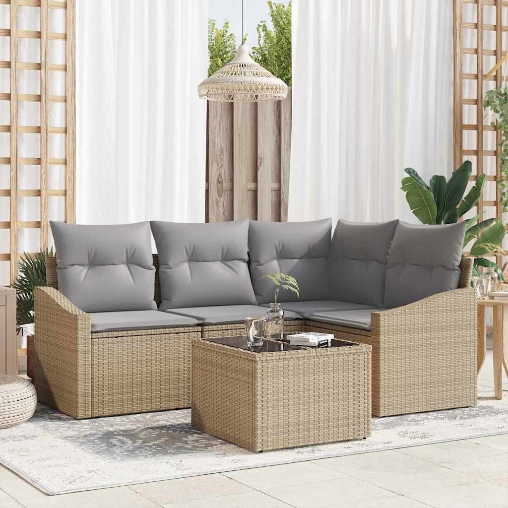 Garten-Sofa-Set 5 pcs Beige Poly Rattan