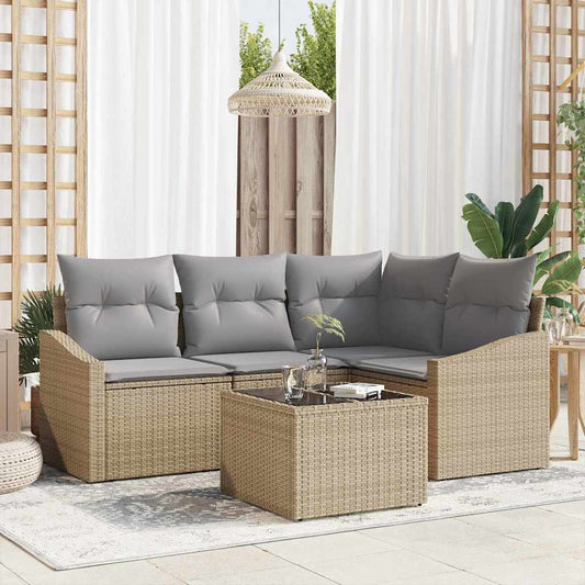 Garten-Sofa-Set 5 pcs Beige Poly Rattan