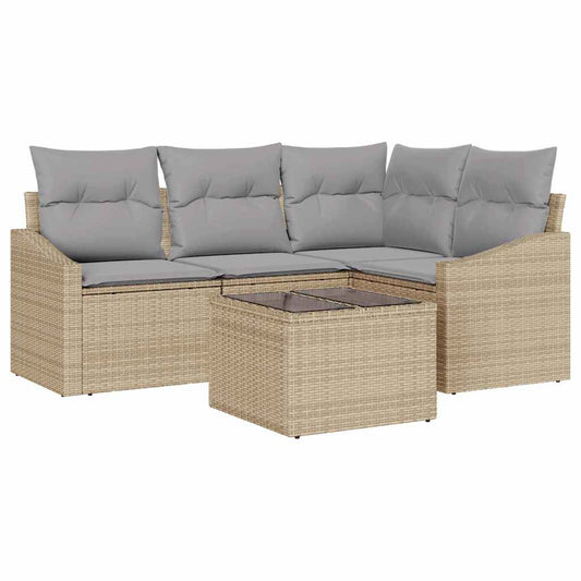 Garten-Sofa-Set 5 pcs Beige Poly Rattan