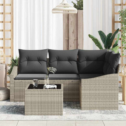 Garten-Sofa-Set 5 pcs Hellgrau Poly Rattan