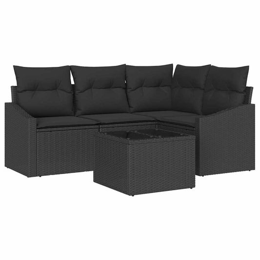 Garten-Sofa-Set 5 pcs Schwarz Poly Rattan