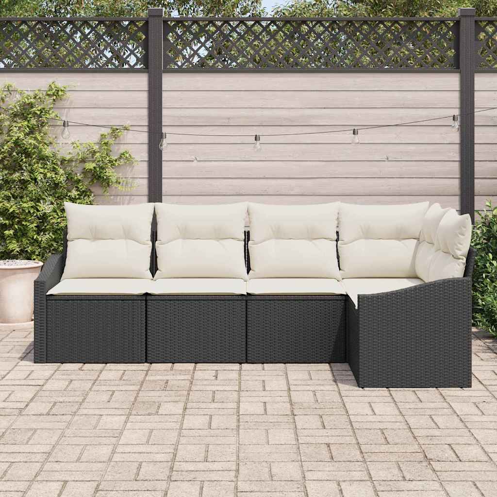 Sofa Set mit Kissen 5 pcs Schwarz Poly Rattan