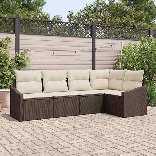 Garten-Sofa-Set 5 pcs Braun Poly Rattan