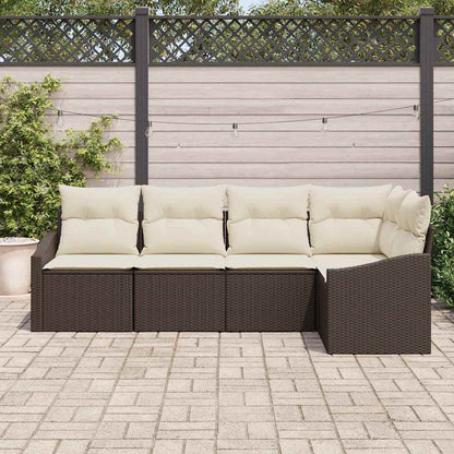 Garten-Sofa-Set 5 pcs Braun Poly Rattan