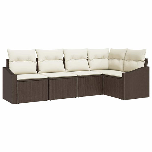 Garten-Sofa-Set 5 pcs Braun Poly Rattan