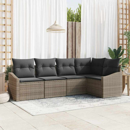 Sofa Set mit Kissen 5 pcs Grau Poly-Rattan