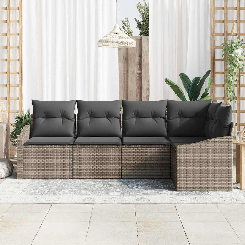 Sofa Set mit Kissen 5 pcs Grau Poly-Rattan
