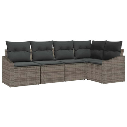 Sofa Set mit Kissen 5 pcs Grau Poly-Rattan