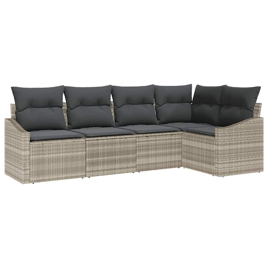 Garten-Sofa-Set 5 pcs Hellgrau Poly Rattan