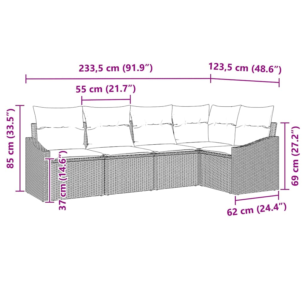Garten-Sofa-Set 5 pcs Schwarz Poly Rattan