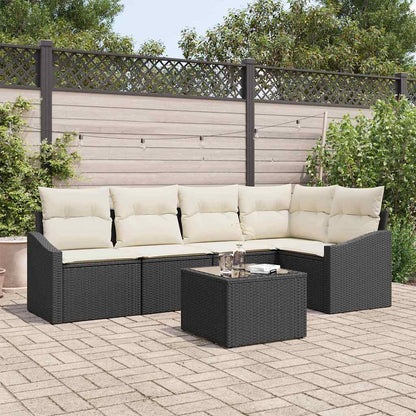 Sofa Set mit Kissen 6 pcs Schwarz Poly Rattan