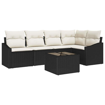 Sofa Set mit Kissen 6 pcs Schwarz Poly Rattan