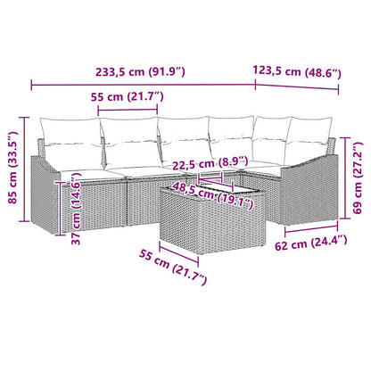 Sofa Set mit Kissen 6 pcs Schwarz Poly Rattan
