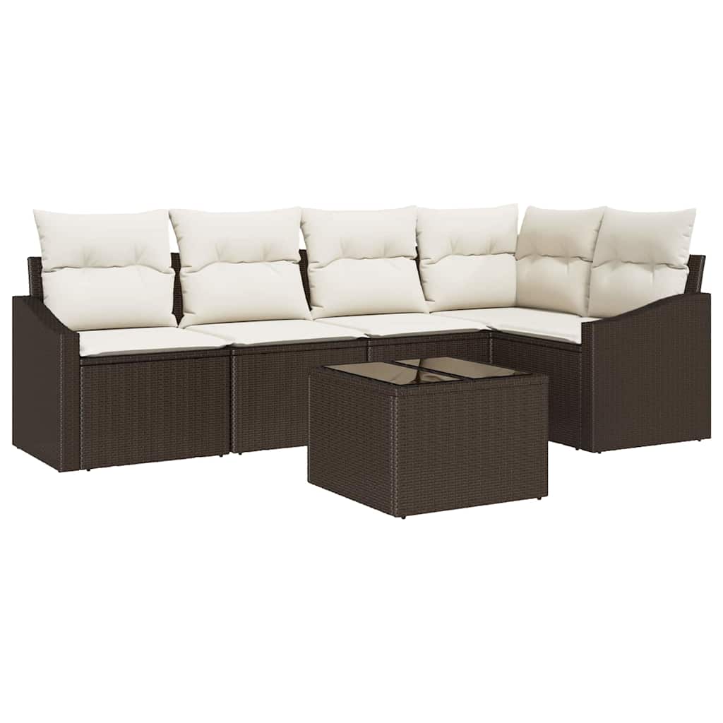 Garten-Sofa-Set 6 pcs Braun Poly Rattan
