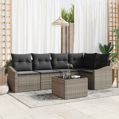 Sofa Set mit Kissen 6 pcs Grau Poly Rattan
