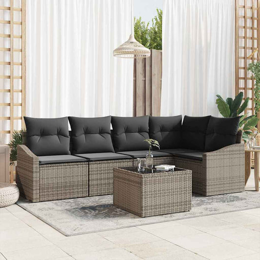 Sofa Set mit Kissen 6 pcs Grau Poly Rattan