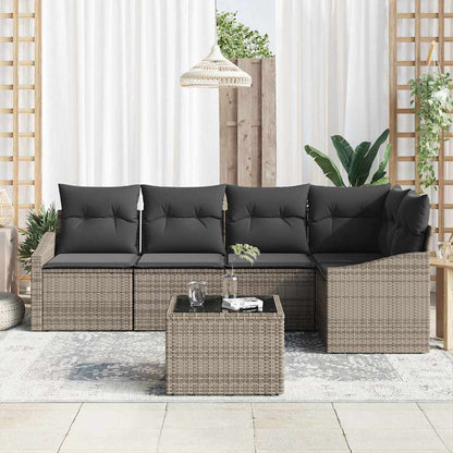 Sofa Set mit Kissen 6 pcs Grau Poly Rattan